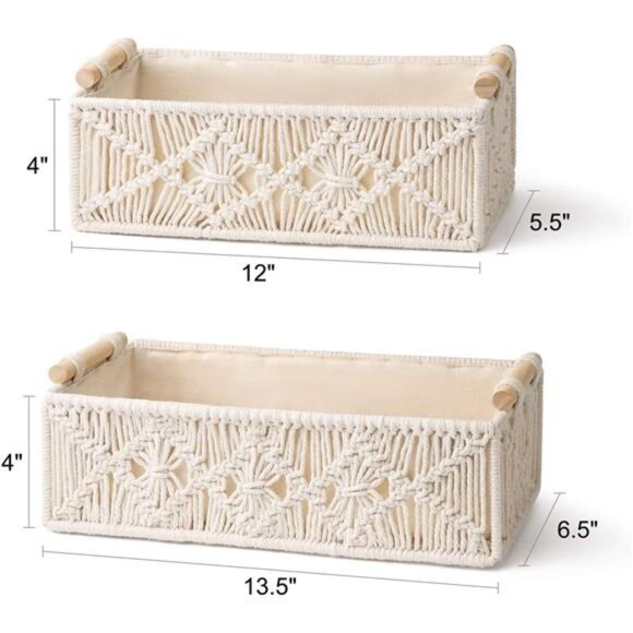 Macrame Storage Baskets Boho Decor Box Handmade Woven Decorative Countertop - Picture 6 of 7